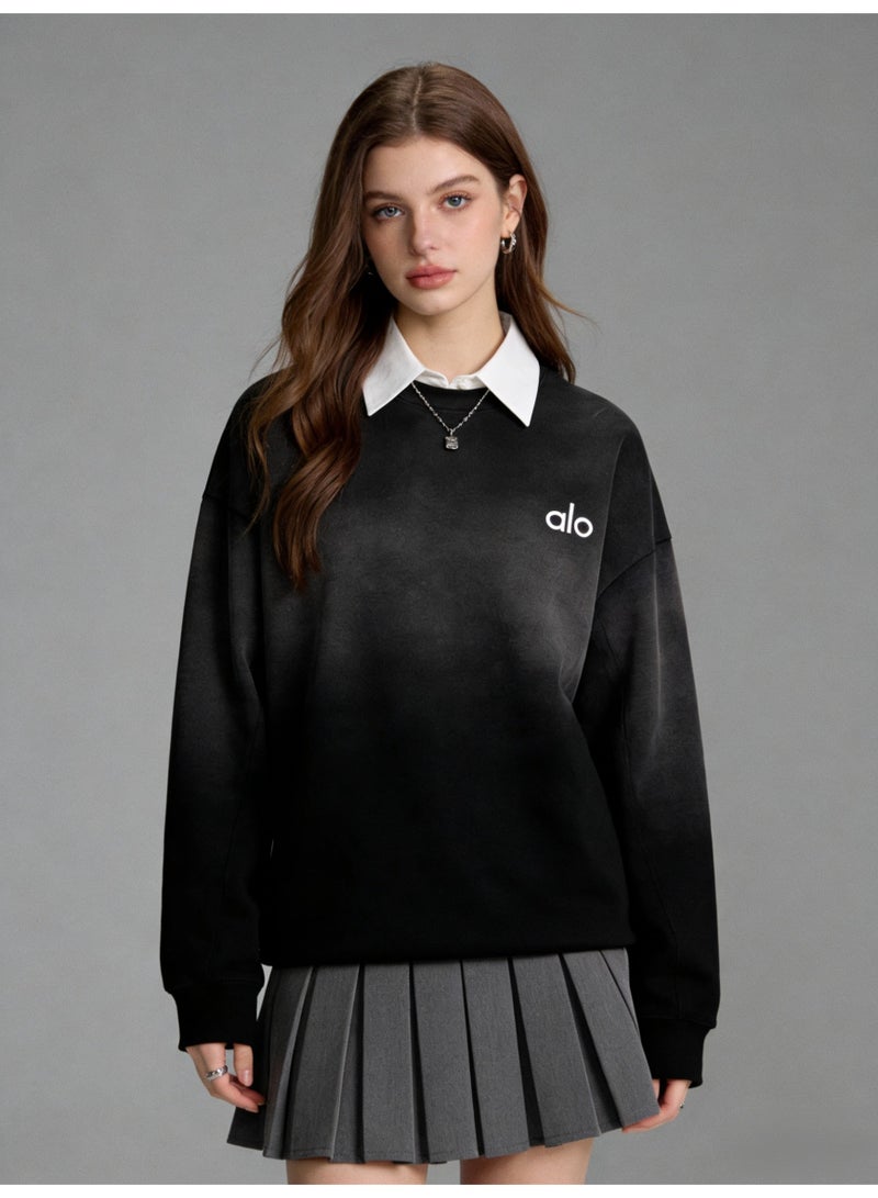Alo World men's and women's round neck sweater | Super casual gradient black pullover - Image 1
